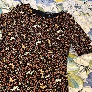 Lands End Floral Print Dress with Short Sleeves